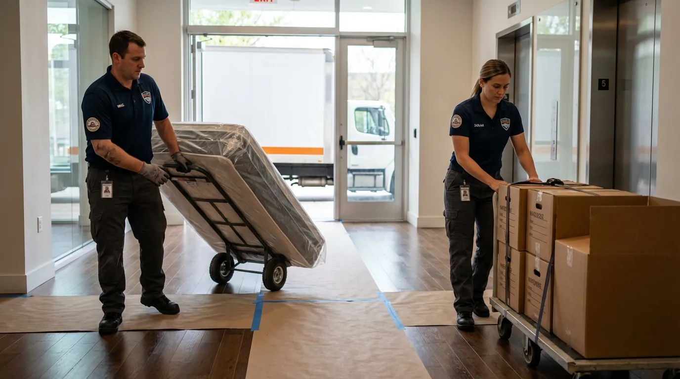 Professional apartment movers loading elevator in Tenaha, TX